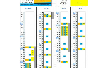 Calendrier (provisoire) des entraînements 2025-26